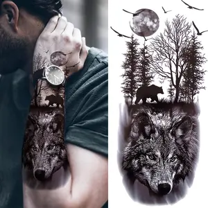 Realistic Black Wolf Temporary Tattoo Sticker-3D Animal Pattern Arm, Leg and Body Art | Long-Lasting Fake Tattoo Suitable for Men and Women