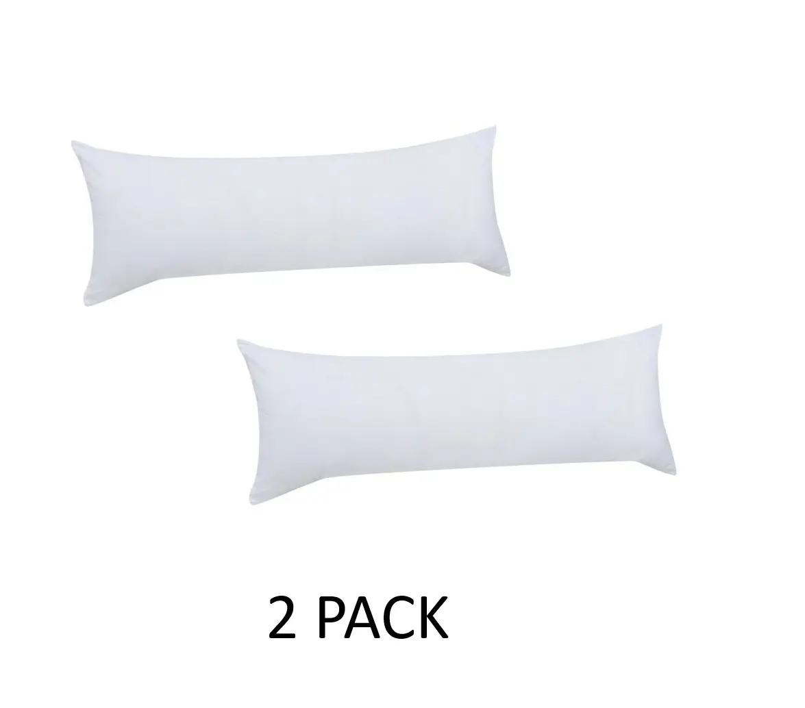 2 PACK Microfiber Body Pillow Insert - 20"x54", White, Hypoallergenic