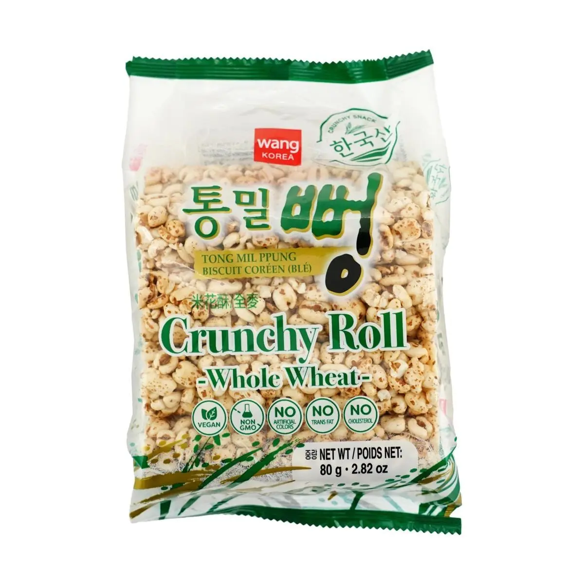WANG FOOD Korean Whole Wheat Rice Crispy Treats Original Flavor 80g - Healthy Snack for Kids & Adults