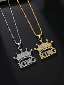 60cm Full Diamond Crown Letter King Pendant Necklace, Hip Hop Rap Street Dance Accessory, Music Festival Trendy Show Case Jewelry