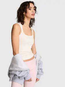 PINK All-Day Soft Rib Square-Neck Tank Top