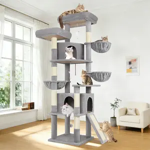 76” Extra Tall Cat Tree for Large Cats – Multi-Level Cat Condo Tower with Basket, Platforms & Cozy Houses | Globlazer F76C - LG
