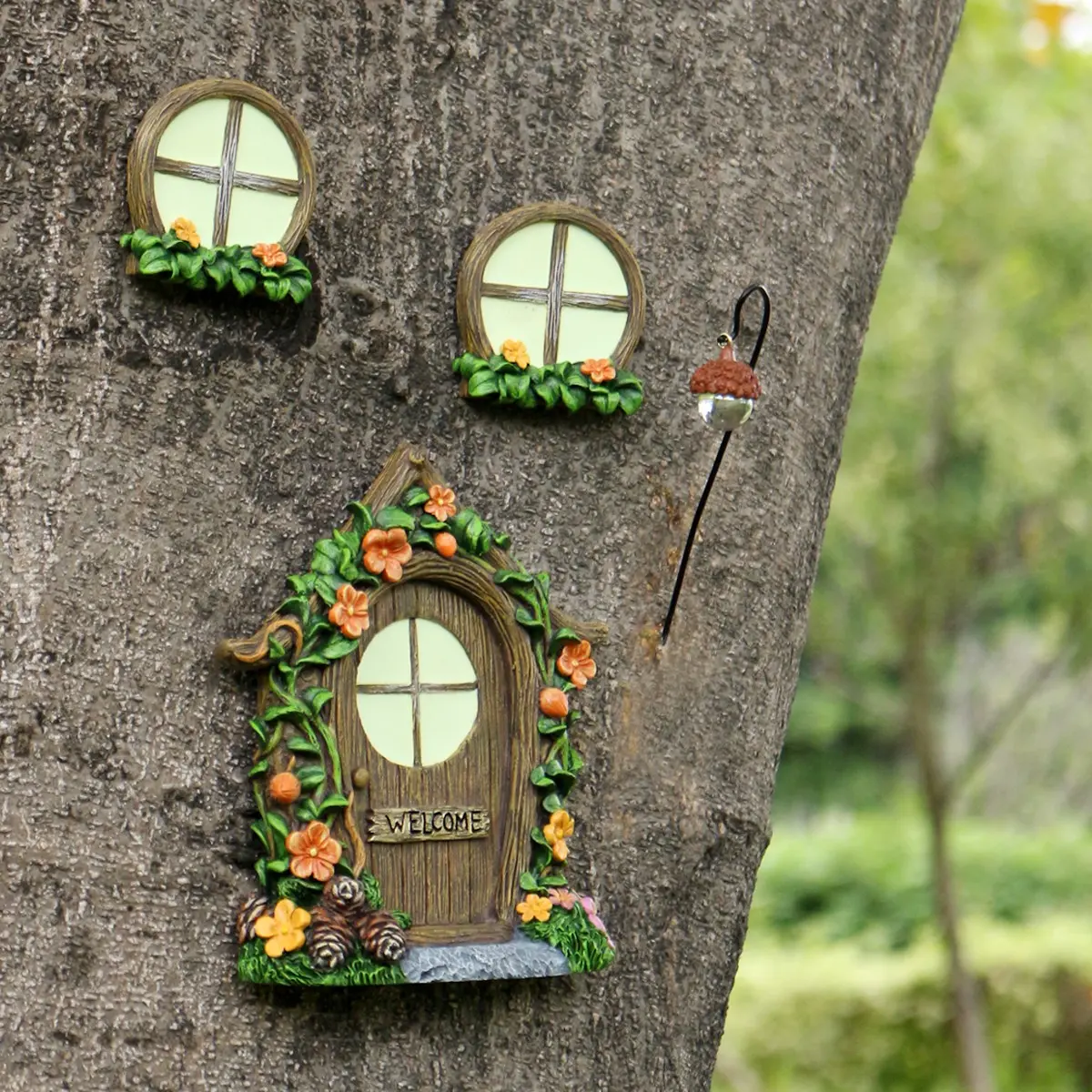 4pcs Pinecone Window Tree Hanging Decorations, Outdoor Garden Easter Decoration, Resin Decorative Statue Ornaments, Garden Gnome Statue, Wall Trees Decor, Fairy Tale Micro Landscape, Garden Accessories, Outdoor Garden Accessory