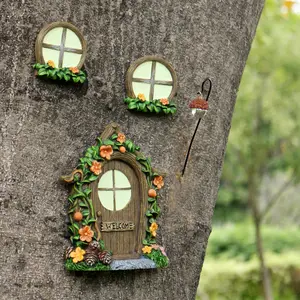 4pcs Pinecone Window Tree Hanging Decorations, Outdoor Garden Easter Decoration, Resin Statue Ornaments, Wall Trees Decor, Fairy Tale Micro Landscape, Garden Accessories