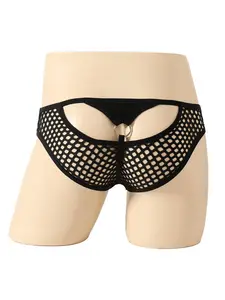 Men's Sexy Half-Transparent Mesh Panties, Hollow Out Design, U-Shaped Cut-Out, Fishnet Style, Comfortable Underwear for Daily Wear