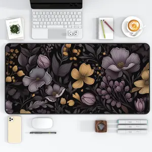 Dark Cottagecore Desk Mat Botanical Mouse Pad Purple Deskmat Vintage Desk Mat Wildflower Mousepad Extended Keyboard Mat Book Nook Decor