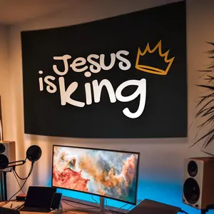 "Jesus Is King" Crown Chris Devout Tapestry - Aesthetic Wall Hanging Decor - Polyester Tapestry for Bedroom, Home Office, or Studio Decor - Best Gift for Christian Family and Friends
