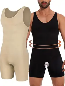 Men's Tummy Control Bodysuit, Compression Bodysuit Seamless Shapewear Full Body Shaper Open Crotch Comfortable Solid Breathable Underwear shaping