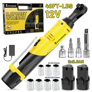 【FathersDay Gift】[KITESDER 12V Cordless Ratchet Wrench Kit, 40 FT-LBS High Torque 0-400 RPM Variable Speed, 3/8" Drive Electric Ratchet with LED Light, 2.0Ah Battery, Fast Charger & Sockets for Auto Repair & Car Maintenance
