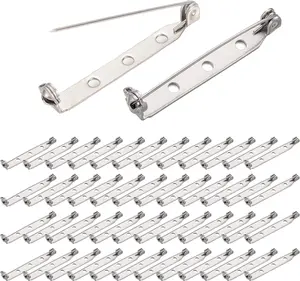 BEADNOVA Brooch Pin Back 60pcs Bar Pin Back 1.5 Inch Clasp Pinback Brooch Backings for Crafts Badge Name Tag DIY Jewelry Making and Craft (60 Pcs, Silver Color)