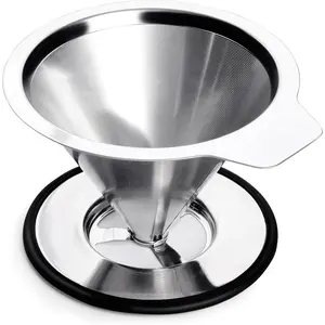 Pour Over Coffee Dripper Reusable Coffee Filter Metal Cone Filter Paperless Coffee Filter Stainless Steel Pour Over Coffee Maker Single Cup Brew Coffee Filter