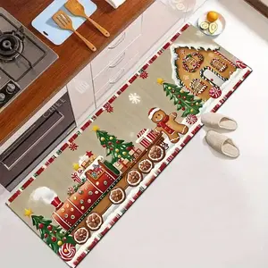 1 piece vivid gingerbread man design kitchen floor mat, diatomite material, absorbent and non-slip, starter floor mat, kitchen bedroom living room bathroom floor mat, home decor carpet, Christmas decorations