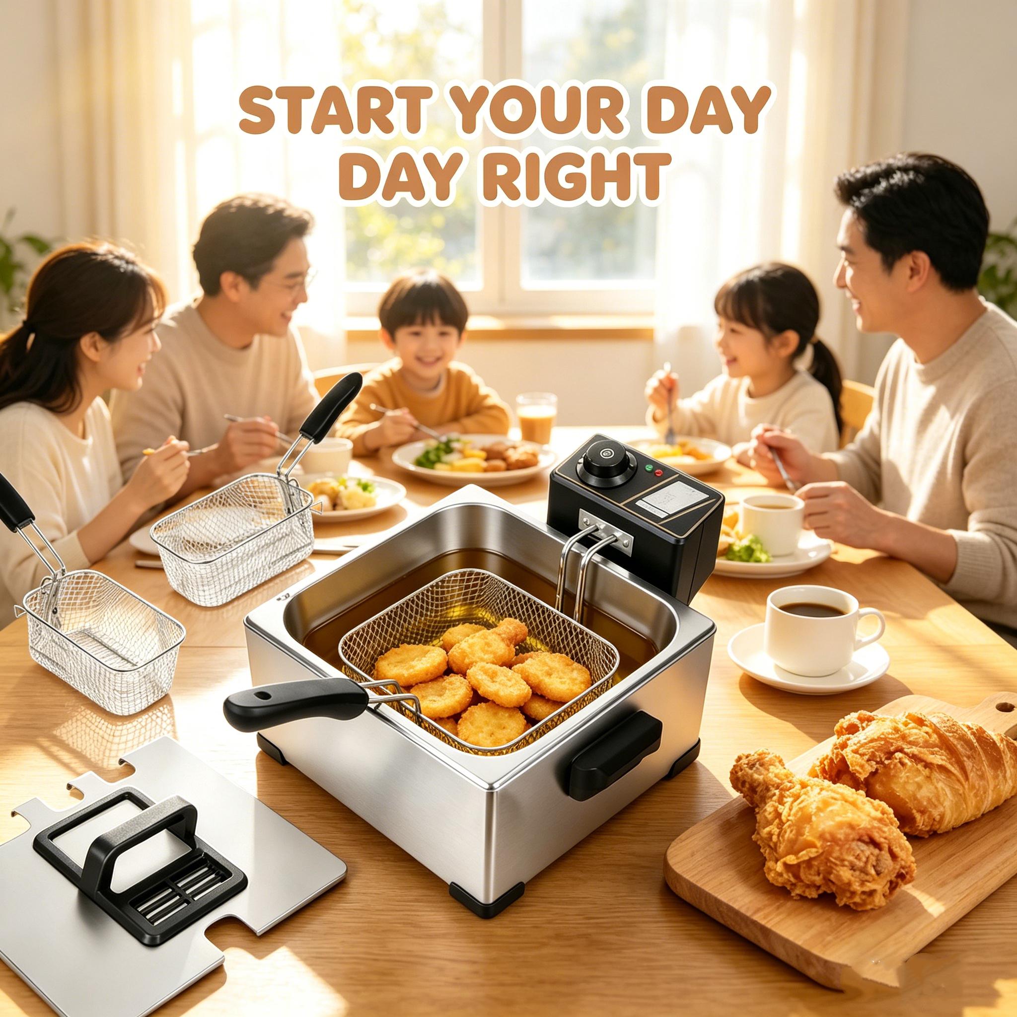 3PCS Family & Commercial Stainless Steel Deep Fryer, 5L Large Capacity, 1400W with View Window, Triple Baskets Countertop Frying Machine for Home Kitchen Restaurant Fried Chicken Fries Donuts Snacks