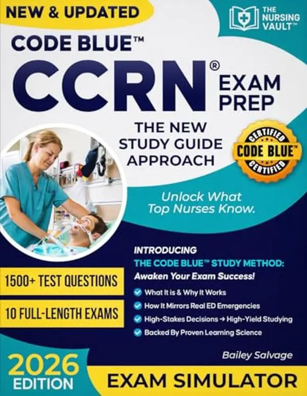USED Book - CODE BLUE™ ADULT CCRN EXAM PREP: The New Study Guide Approach with 1,500 Exam-Style Practice Questions, In-Depth System Reviews & 10 Full Online Practice Exams for Confident, Structured Preparation by The Nursing Vault™ (Paperback) - english