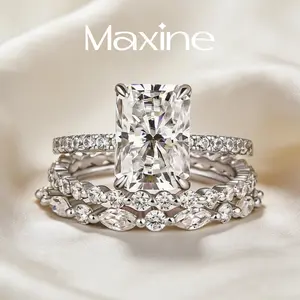 Maxine Synthetic Moissanite 3.5ct Radiant Cut 3PC Engagement Ring Set,Bridal Ring Set,Women's Ring Jewelry,Wedding Ring Set for Daily,Travel,Proposal,Birthday,Anniversary