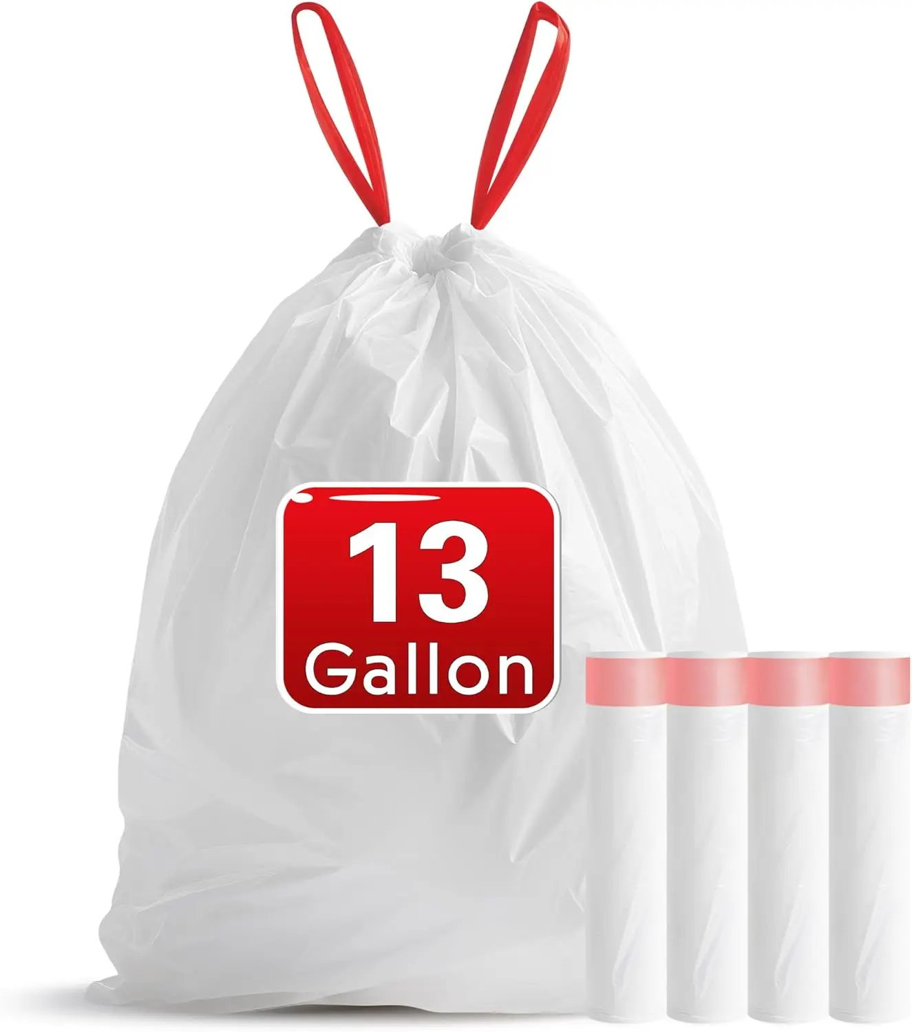 FIXSMITH 13 Gallon Drawstring Trash Bags 20 Count Unscented White Garbage Bags for Tall Kitchen & Heavy Duty Use Fit Most Trash Cans