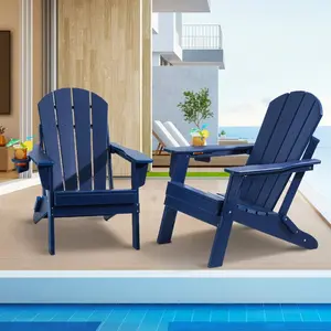 VEVOR Adirondack Chair Plastic, Set of 2 All-Weather Portable Folding Fire Pit Chair, Outdoor Adirondack Patio Chair with Cup Holder, with Relaxing Arm Rest Ergonomic, for Garden, Backyard Navy Blue