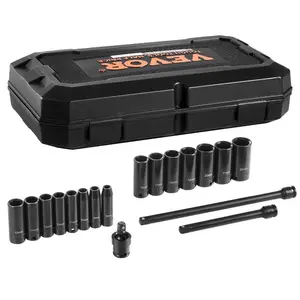 VEVOR Impact Socket Set 1/2 Inches 43 Piece Impact Sockets, Standard Socket Assortment, 1/2 Inches Drive Socket Set 6-Point Sockets Metric 9-30mm (Standard/Deep)VEVOR Super Brand Day