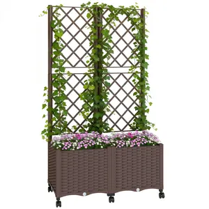Planter Box with Trellis 6 Flexible Universal Wheels with Four Lockable Brakes Allow Free Position Movement and Fixed Placement to Follow Sunlight and Adjust Outdoor Layout Freely