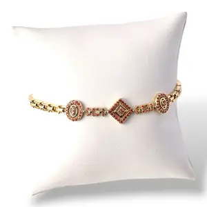 Brazalete Gold-Tone Chain Bracelet with Square Charms and Adjustable Clasp for Women
