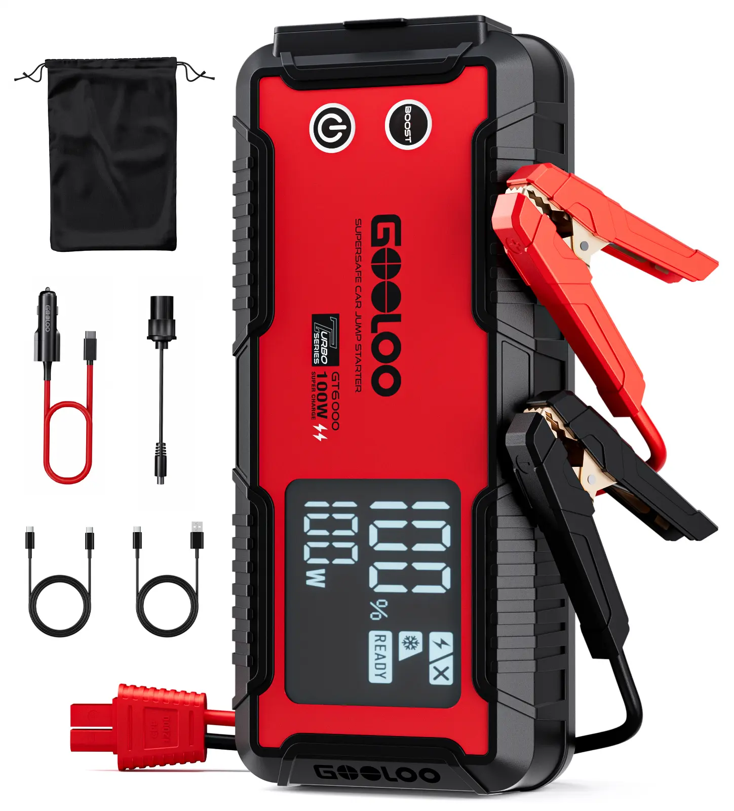 GOOLOO 6000A Jump Starter GT6000 Car Starter with 100W Bi-Directional Fast Charge Powerful 12V Auto Battery Booster for All Gas & Up to 12L Diesel Engine Supersafe Portable Jump Box for Emergency Use. fathersdaygift,car accessories,toolupgrade