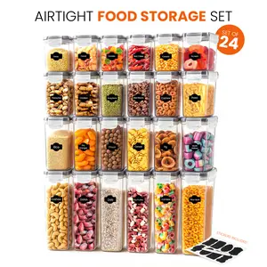 Kichly Airtight Food Storage Containers Set with Lids 24 Pack BPA-Free Plastic Pantry Organizers for Cereal Flour Sugar & Dry Food Clear Reusable Kichly Airtight Food Storage Containers Set with Lids 24 Pack BPA-Free Plastic Pantry Organizers for Cereal Flour Sugar & Dry Food Clear Reusable