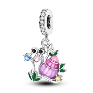 MULA 925 Silver-plated snail charm with colorful enamel shell and CZ crystals, a lovely gift for girls and women