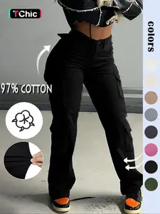 GILIPUR Y2K Women's Plain High Waist Cargo Pants, Street Fashion Comfortable Cargo Pockets Design Trousers for Daily Wear, Ladies Bottoms for All Seasons  Kpop Style Streetwear Pocket Design Lady Loose Clothe,Cotton Clothing