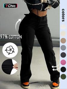 women's plain high waist cargo pants, street fashion comfortable pocket design trousers for daily wear, ladies bottoms for all seasons