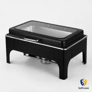 Luxury Black 9L Gas-Powered Stainless Steel Chaffing Dish Buffet Set with Food Warmer Party Use, Elegant Dining Easy Use, Summer Vibes Family Portable Heater Glass Wedding Planning Anniversary Rentals Business Use Cheap Price Elegent Summer Vibes Catering