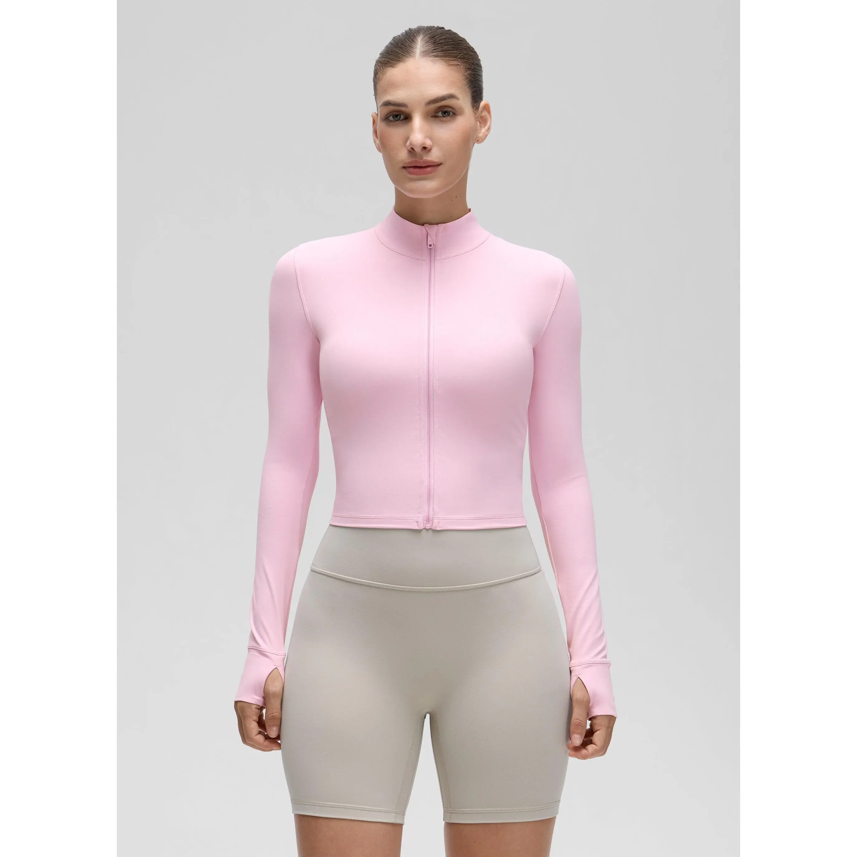 CRZ YOGA Womens Butterluxe Full Zip Cropped Workout Jacket Slim Fit Lightweight Athletic Yoga Tops with Thumb Holes