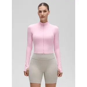 CRZ YOGA Womens Butterluxe Full Zip Cropped Workout Jacket Slim Fit Lightweight Athletic Yoga Tops with Thumb Holes