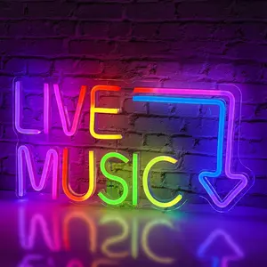 Live Music Neon Sign, USB Powered LED Colorful Wall Hanging Neon Sign, Decorative Lamp for Home, Office, Shop, Music Festival, Birthday Party, LED Neon Lights