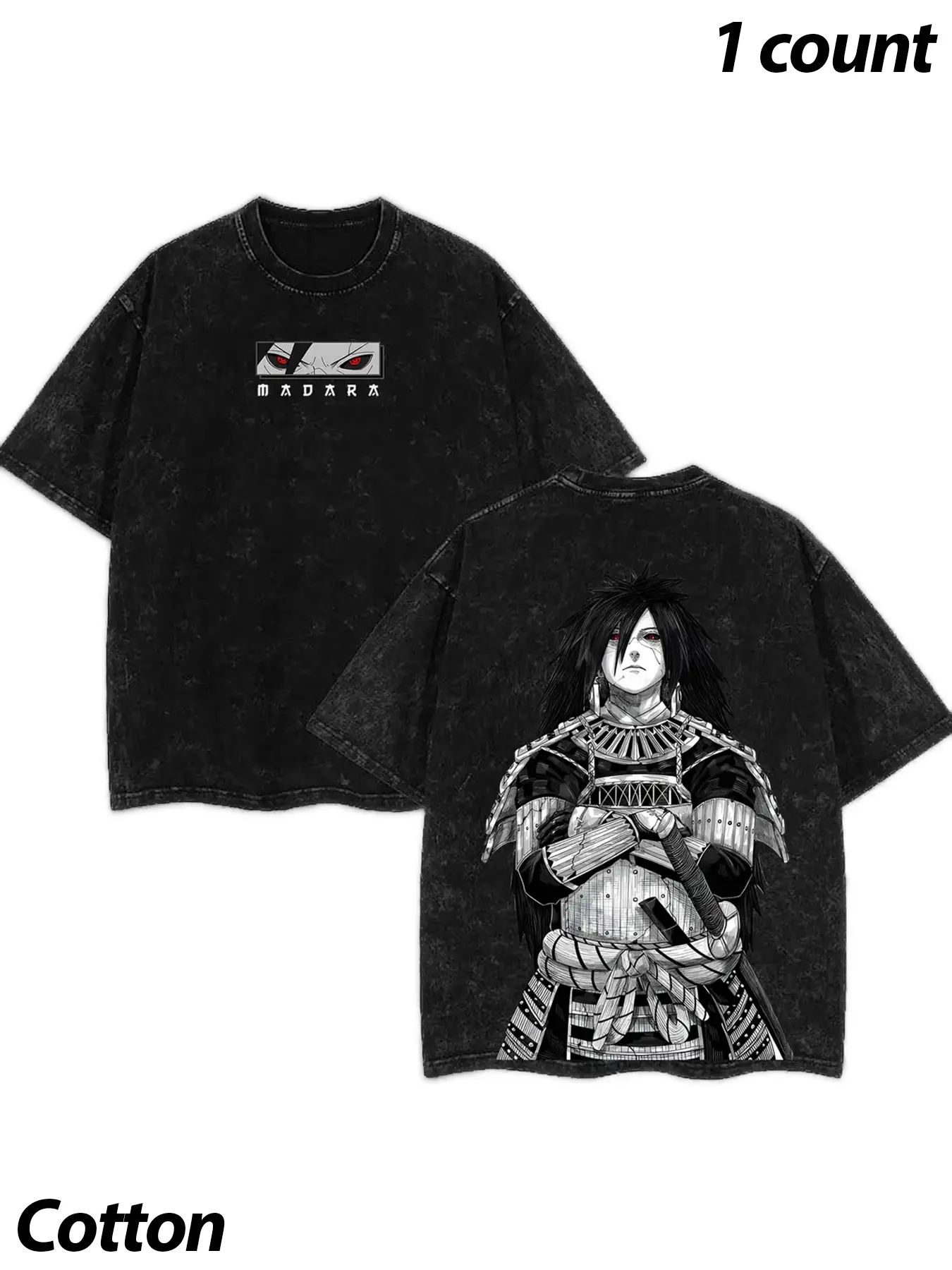 Cartoon Samurai Pattern Cotton Knit Casual Crewneck Round Neck T-Shirt, Fitted Streetwear Style Tee for All Genders, Comfortable Daily Wear for Summer