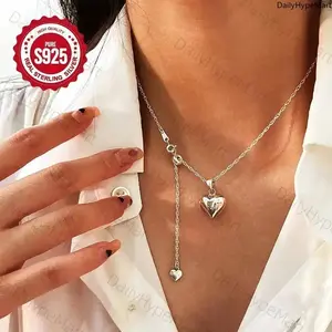 Fashionable Silver Heart Pendant Necklace, Casual Wear Accessory for Valentine's Day