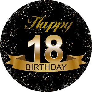 Black and Gold 18th Birthday Party Favor Stickers 2 Inches 50 Labels