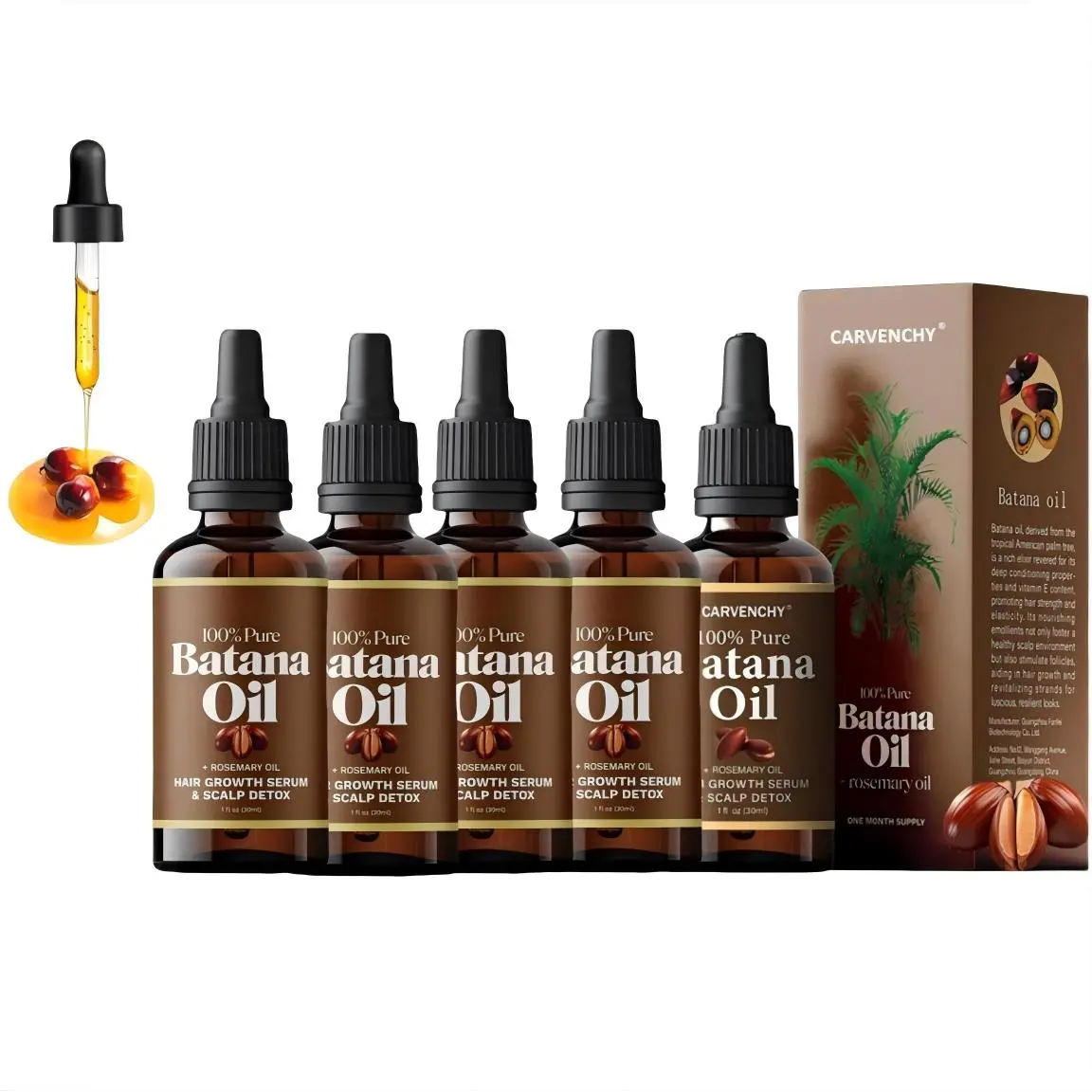 100% Pure Batana & Rosemary Hair Oil - Antioxidant Haircare Treatment with Natural Fatty Acids for Strength, Shine, Reduced Breakage, Restore, Batana Oil Hair Growth, All Types, Men & Women, Gift, Hair Repair Treatment