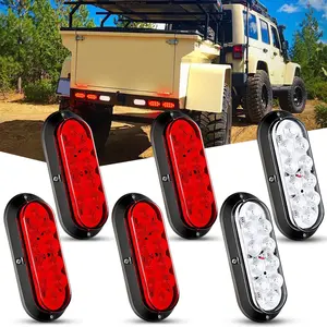 Nilight 6-Inch Oval Red White LED Trailer Tail Lights (6PCS) - Waterproof Surface-Mount, LED Backlights with Stop, Brake, Turn, Reverse Functions, Compatible with Trucks, RVs
