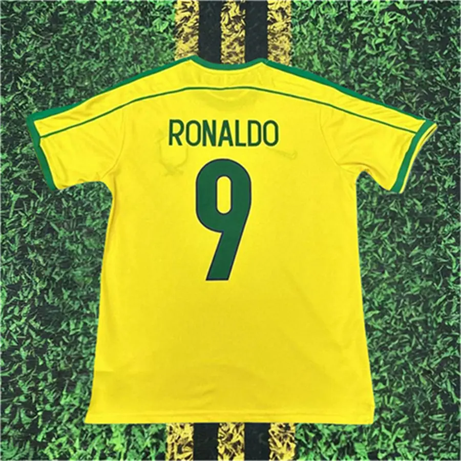 1998 Brazil Retro Ronaldo No.9 Short sleeve Soccer jersey