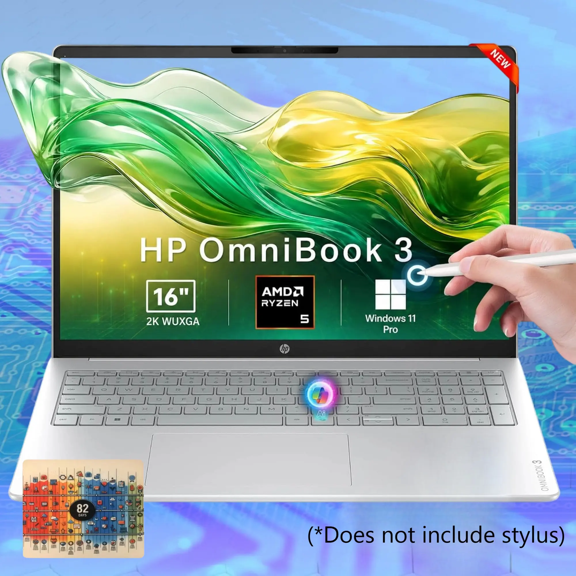 HP OmniBook d1523 2026 Edition 2-in-1 16in 2K IPS Touchscreen Laptop, Copilot AI Powered, AMD Ryzen 5, Up To 8GB RAM, 512GB SSD, Built-in Radeon 610M Graphics, Built-in FHD Webcam, Windows 11 Pro, Business/Student Notebook, Bundle Acc. Included