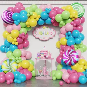 Candyland Party Decoration 184Pcs Candy Balloon Garland Kit Pastel Pink Purple Blue Latex Balloons With Lollipop Candy Foil Balloon For Rainbow Sweet One Birthday Candy Land Party Decorations