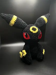 Handmade Crochet Dark Kitty with Machine Embroidered Eyes