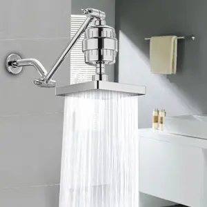 6'' High-Pressure Rain Shower Head with 15-Stage Filter Capsule, 11-Inch Adjustable Shower Arm Extension, Polished Chrome/ Finish