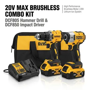 DeWALT 20V Max Brushless Power Tool , DCF805  And DCF850 Driver, Compact Cordless Impact Drill Set