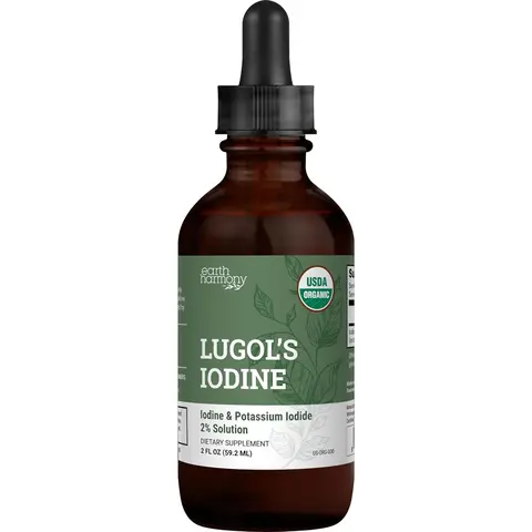 Earth Harmony Organic Lugol's Iodine - Iodine and Potassium Iodide 2% Solution 3000 mcg - Liquid Supplement Drops for Thyroid Support for Women & Men, Metabolism Health, Detox Boost