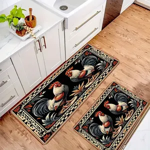 Vintage Rooster Kitchen Floor Mat American Country Printed Corridor Carpet Kitchen Carpet Entrance Living Room or Bedroom Decoration Printed Carpet Decoration Soft Floor Mat Suitable for Home Decoration in Indoor Living Room and Bedroom