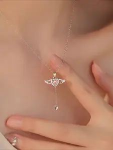 Romantic Angel Wings Heart Jewelry Necklace Pink Crystal Zircon Pendant Valentines Gift for Her  Valentine's Day Gift Heart Angel Love Necklace