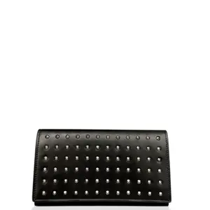 Pre-owned Yves Saint Laurent Leather small leather goods Studded Continental Wallet Calfskin Black (kc012626g0)