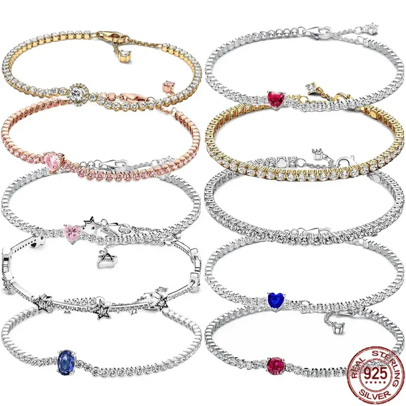LUX-JELWEL - 925 Sterling Silver New Exquisite Heart-shaped All Zirconia Tennis Bracelet Shiny Luxurious Charm Bracelet Holiday Surprise Gift