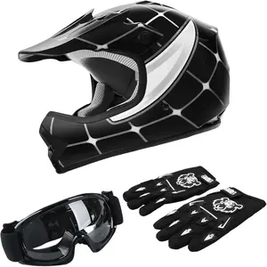 Youth Motocross ATV Helmets Offroad Street Dirt Bike Go-Kart BMX MX Full Face Helmet Black Spider Medium Size